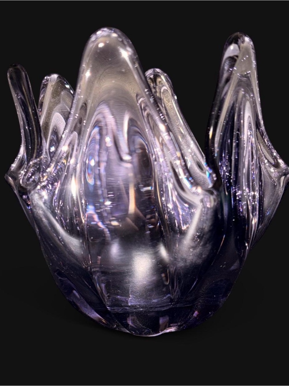 vintage art glass item is a Viking Glass handkerchief vaseHandblown Glass Tulip
